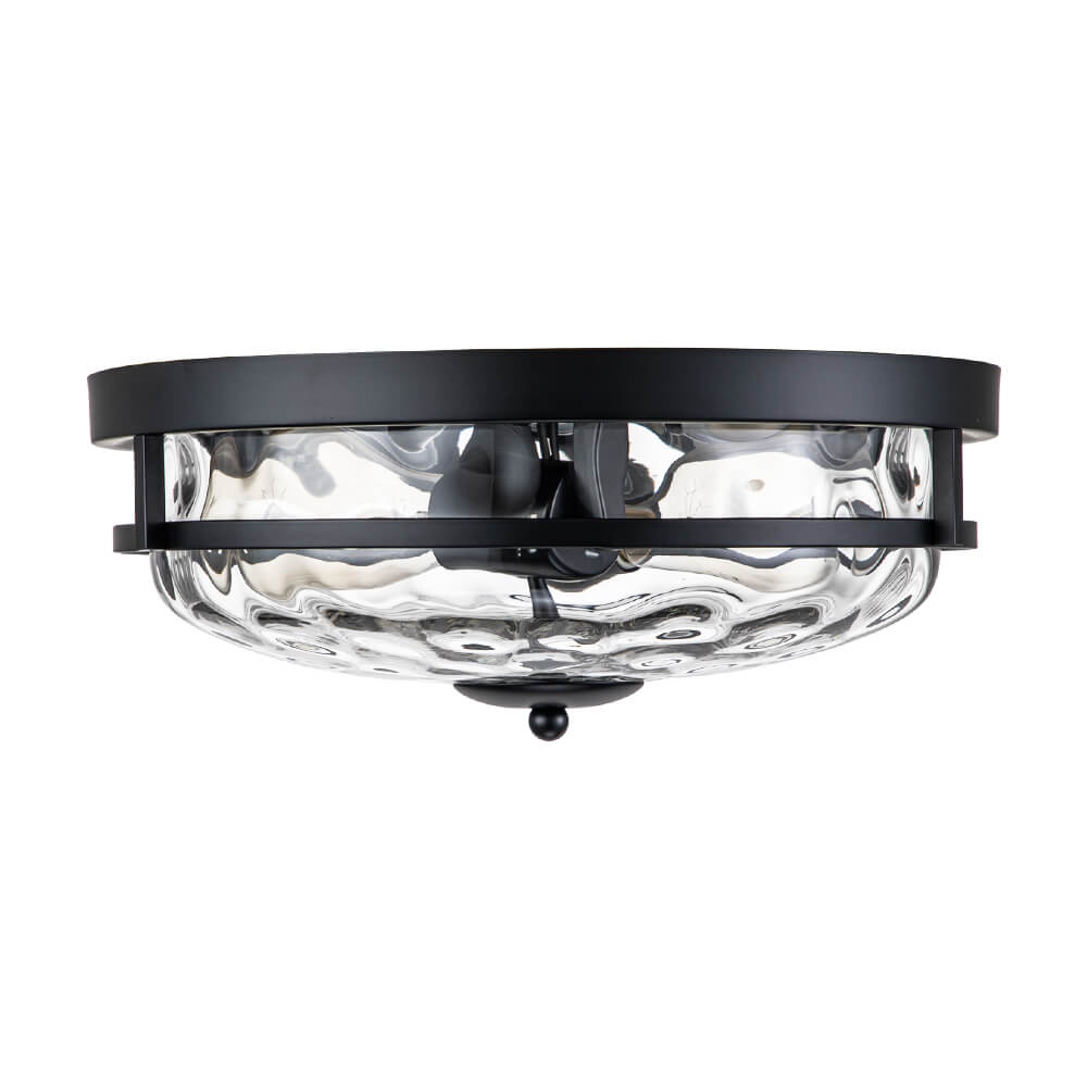 Add a unique warmth and modern touch to your space with this exquisite 2-light stone ripple clear glass flush mount ceiling light. Made of glass and metal, this ceiling light features a solid oil-rubbed bronze/brass metal frame and a delicate stone water-rippled glass shade, which is both practical and beautiful.