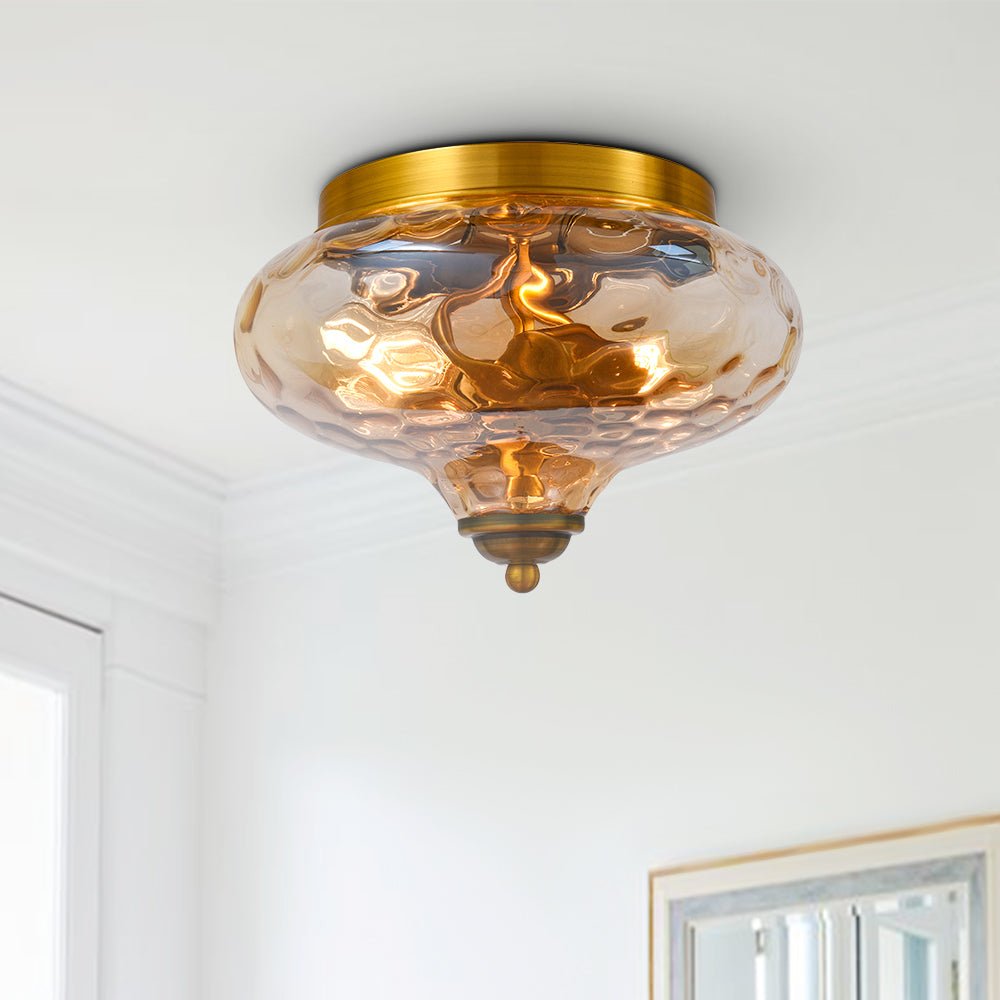 2 - Light Mid - century Hammer Glass Flush Mount Ceiling Light - LightfixturesUAE
