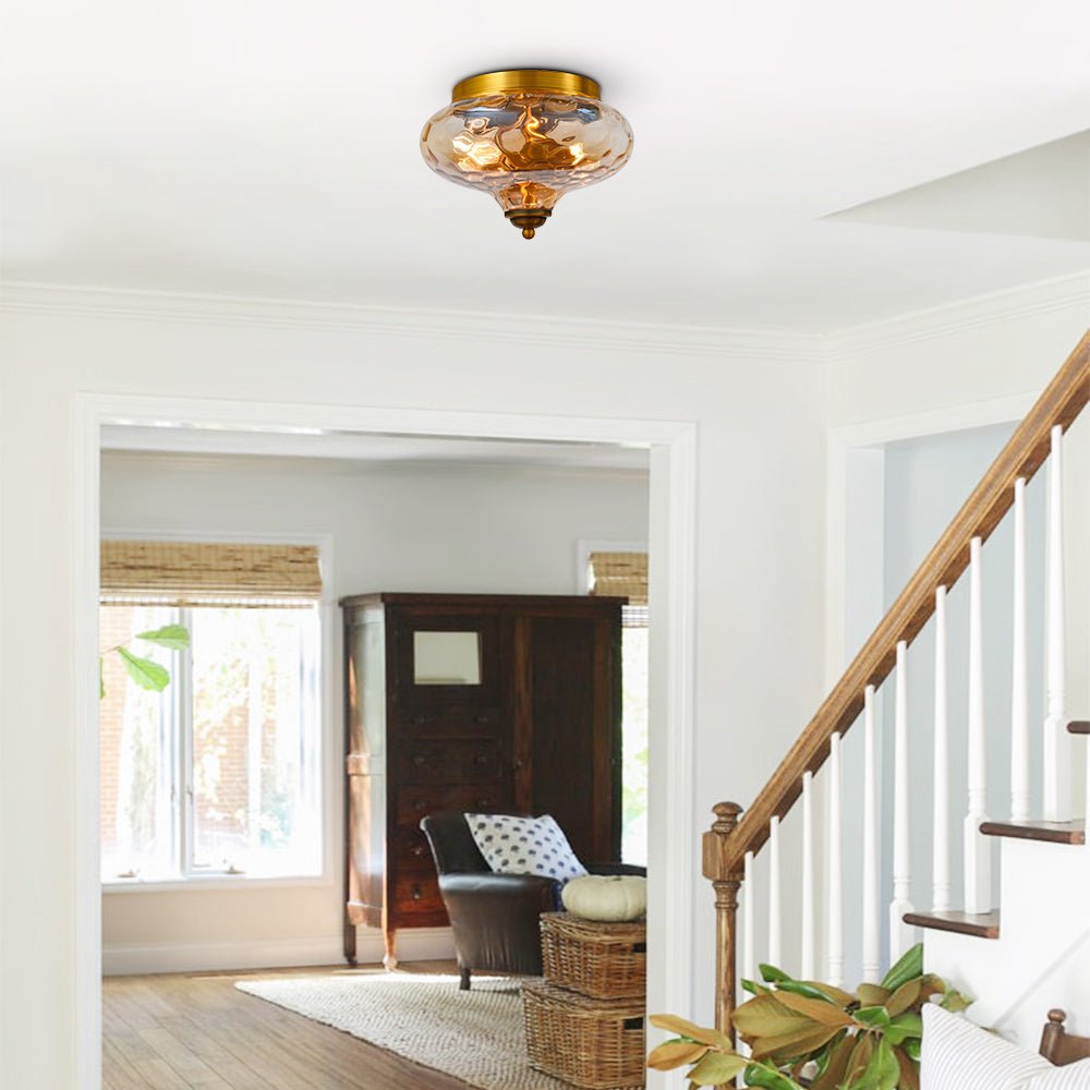 2 - Light Mid - century Hammer Glass Flush Mount Ceiling Light - LightfixturesUAE