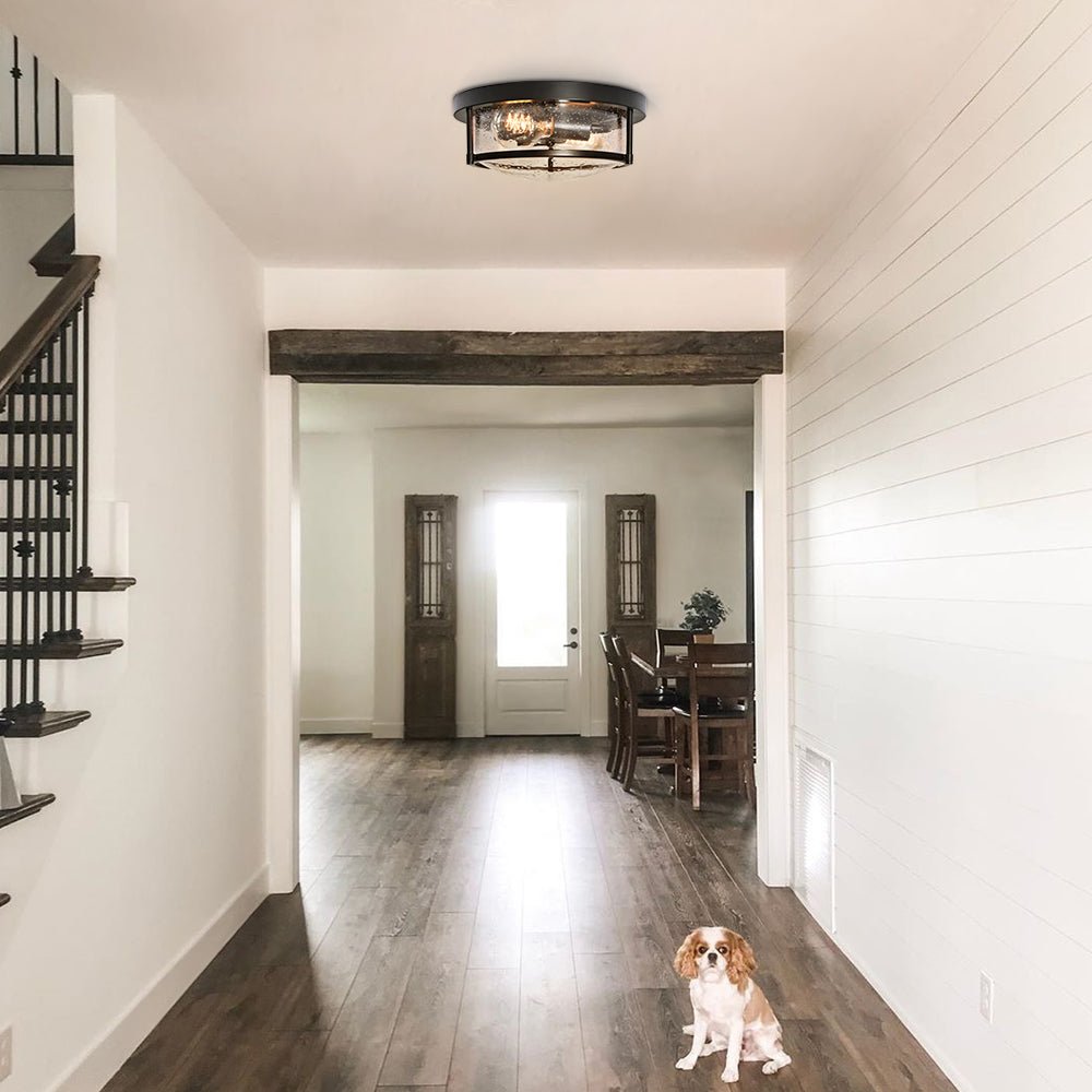 2 - Light Modern Farmhouse Seeded Glass Flush Mount - LightfixturesUAE