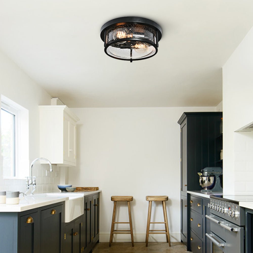2 - Light Modern Farmhouse Seeded Glass Flush Mount - LightfixturesUAE
