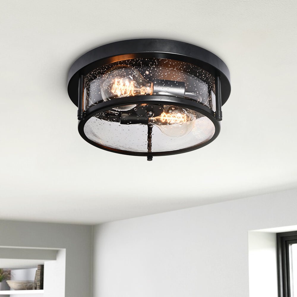 2 - Light Modern Farmhouse Seeded Glass Flush Mount - LightfixturesUAE