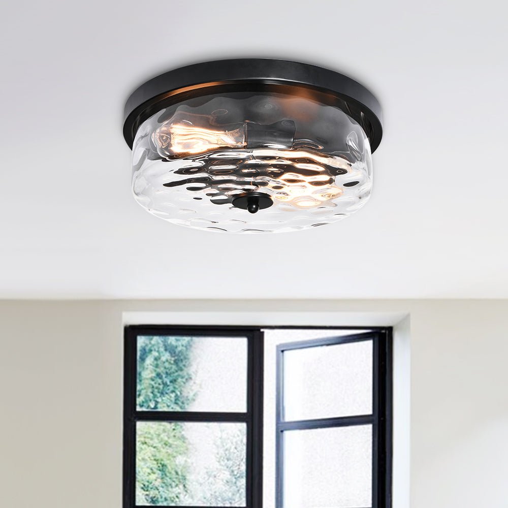 2 - Light Modern Seeded Glass Flush Mount - LightfixturesUAE