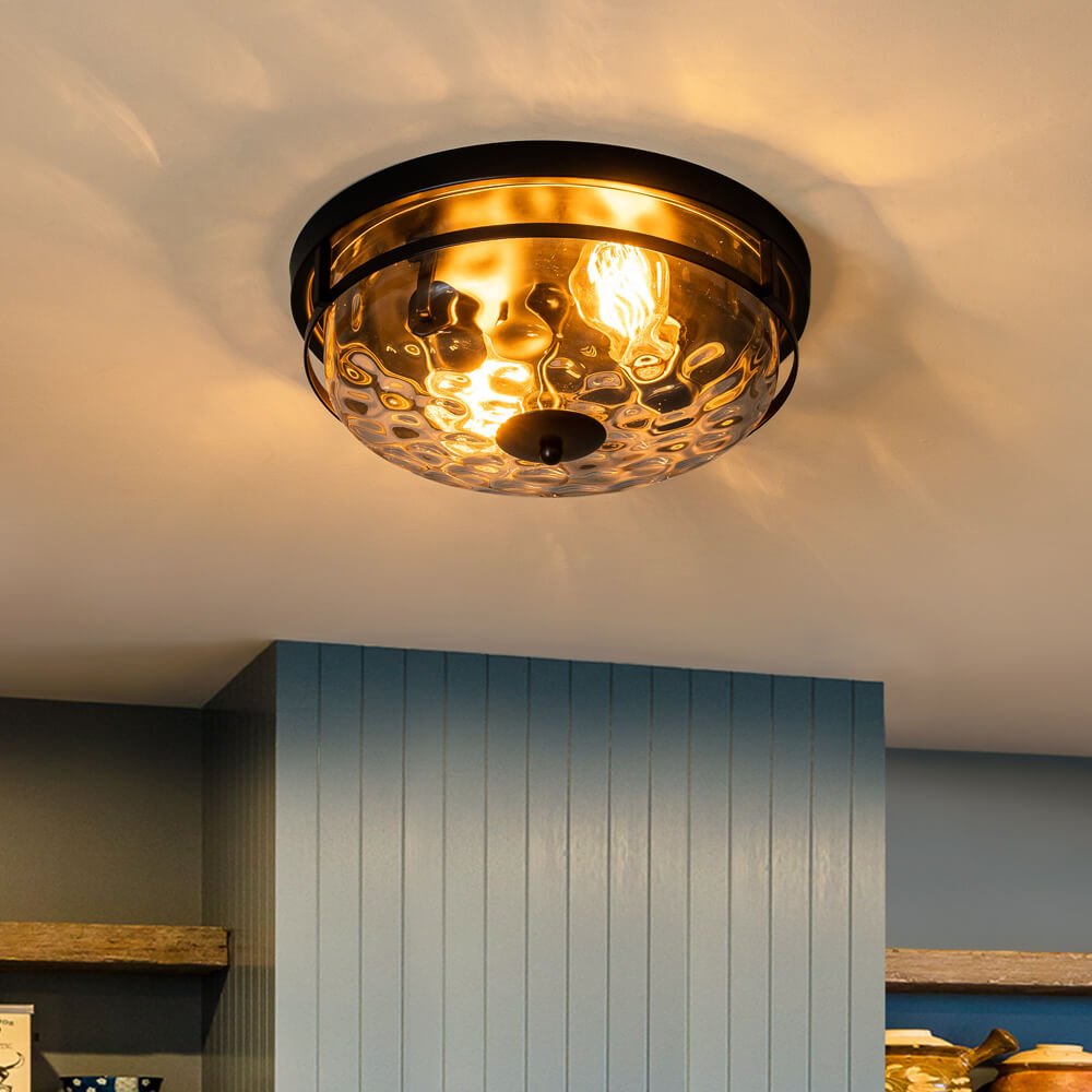 2 - Light Modern Stone Ripple Glass Flush Mount Ceiling Light - LightfixturesUAE