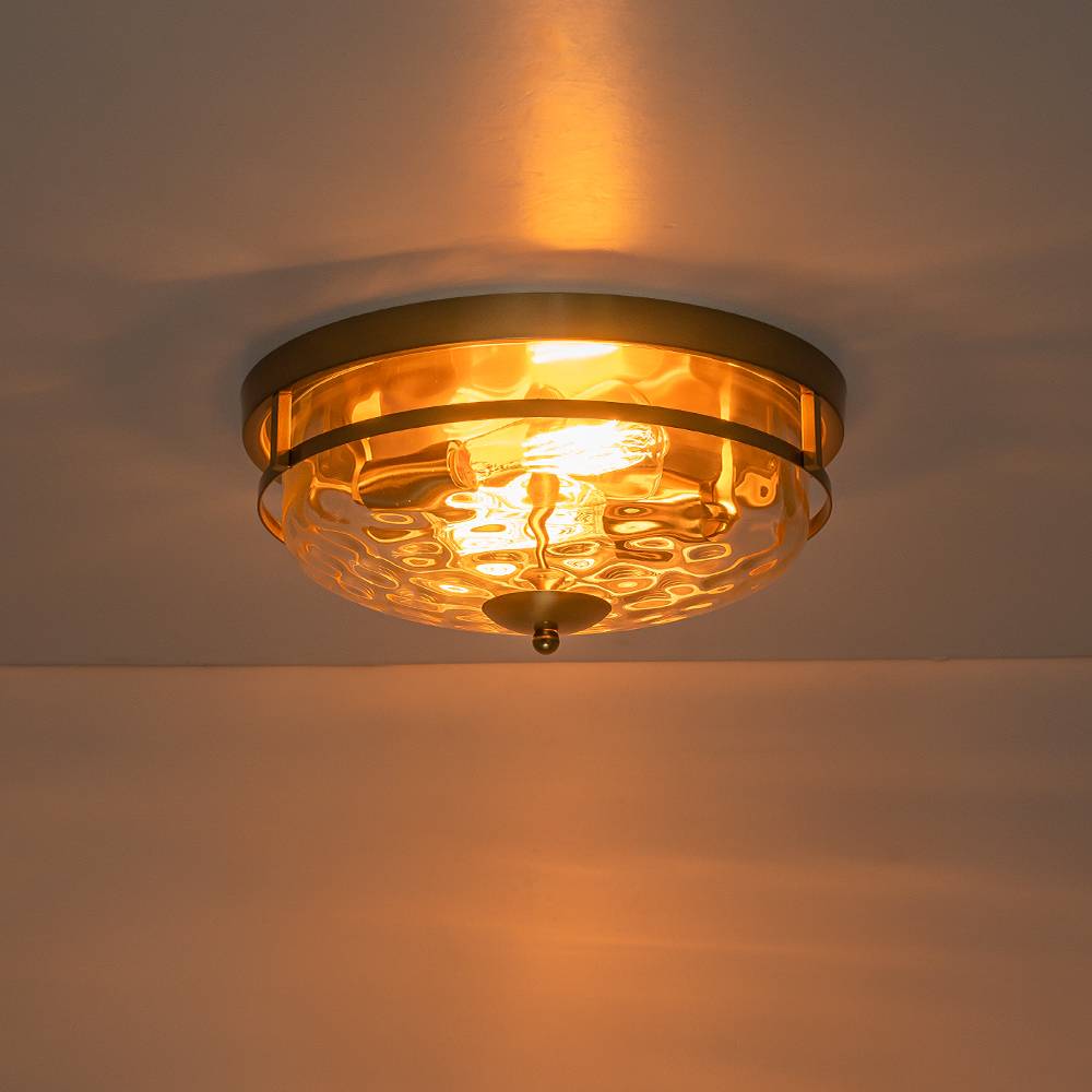 2 - Light Modern Stone Ripple Glass Flush Mount Ceiling Light - LightfixturesUAE