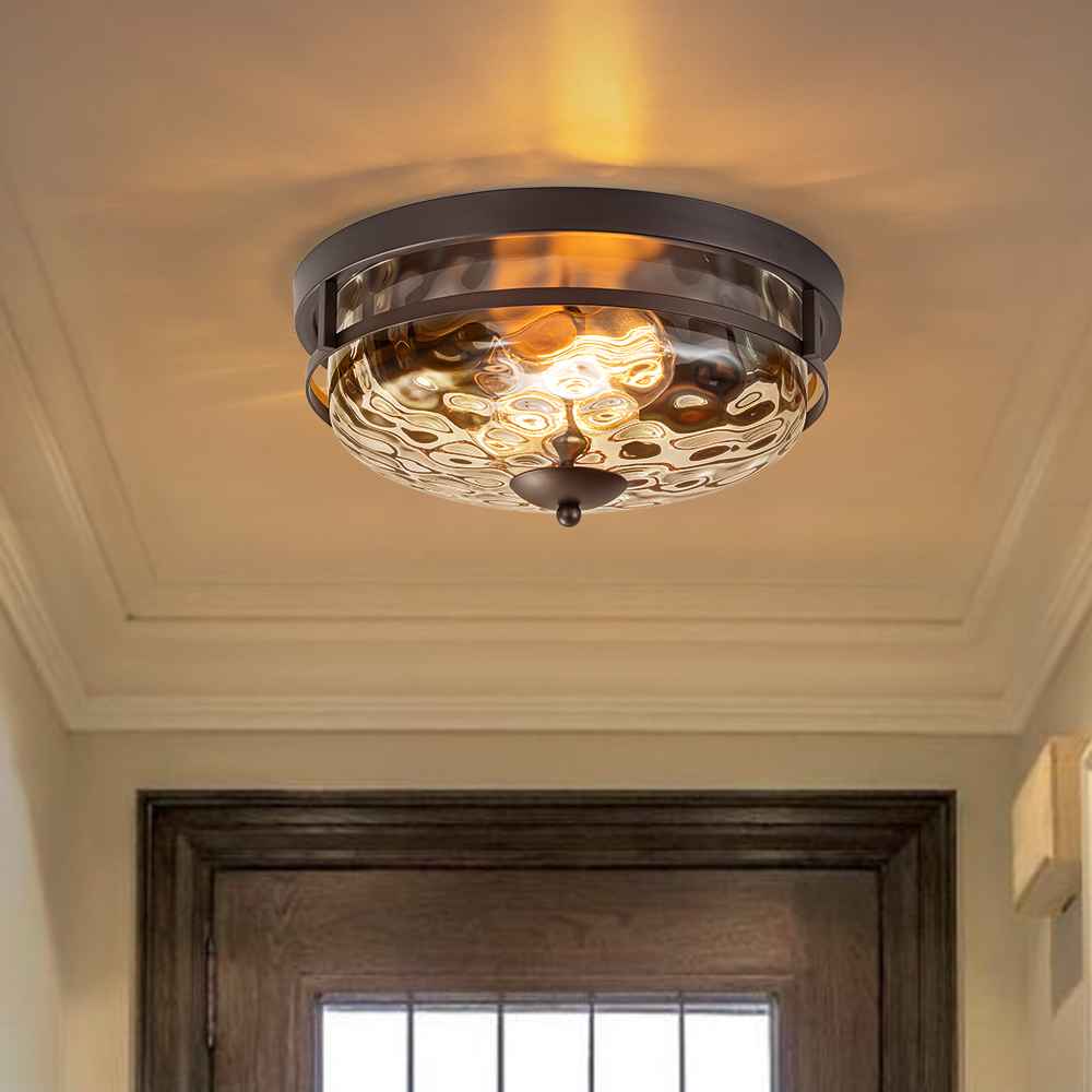 2 - Light Modern Stone Ripple Glass Flush Mount Ceiling Light - LightfixturesUAE