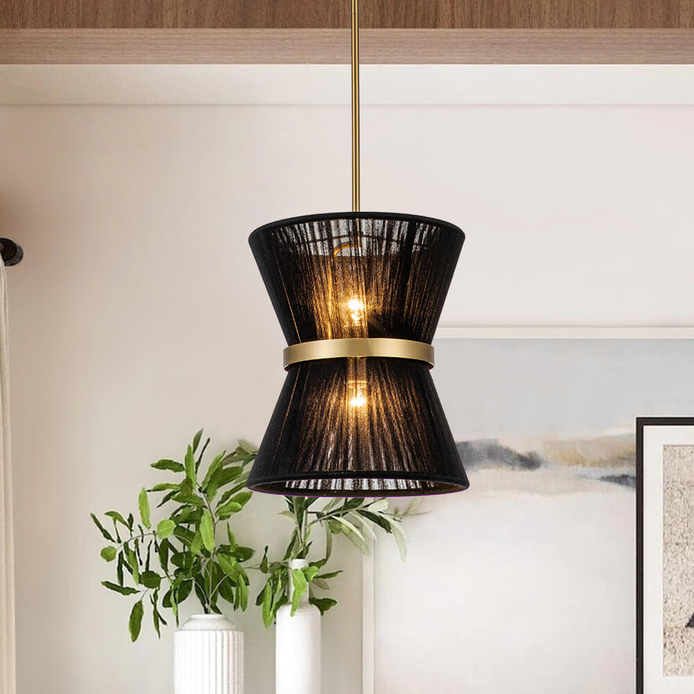 2/8 - Light Modern Natural Rope Drum Pendant - LightfixturesUAE