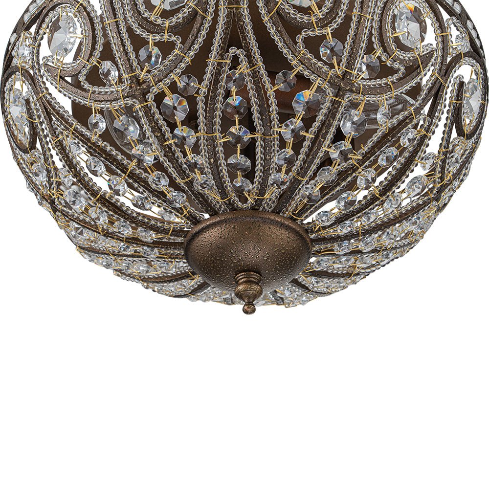 3 - Light Crystal Glass Flush Mount Chandelier - LightfixturesUAE