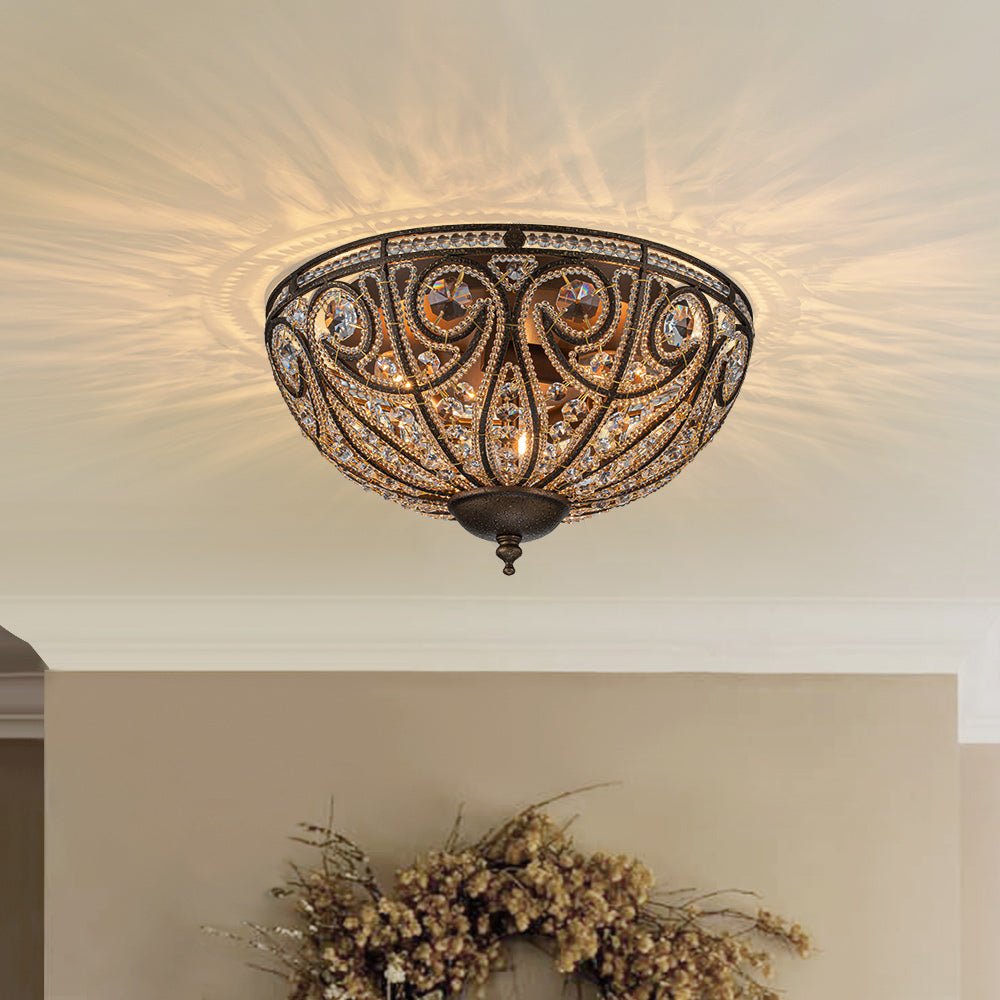 3 - Light Crystal Glass Flush Mount Chandelier - LightfixturesUAE
