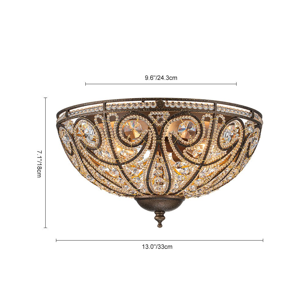 3 - Light Crystal Glass Flush Mount Chandelier - LightfixturesUAE