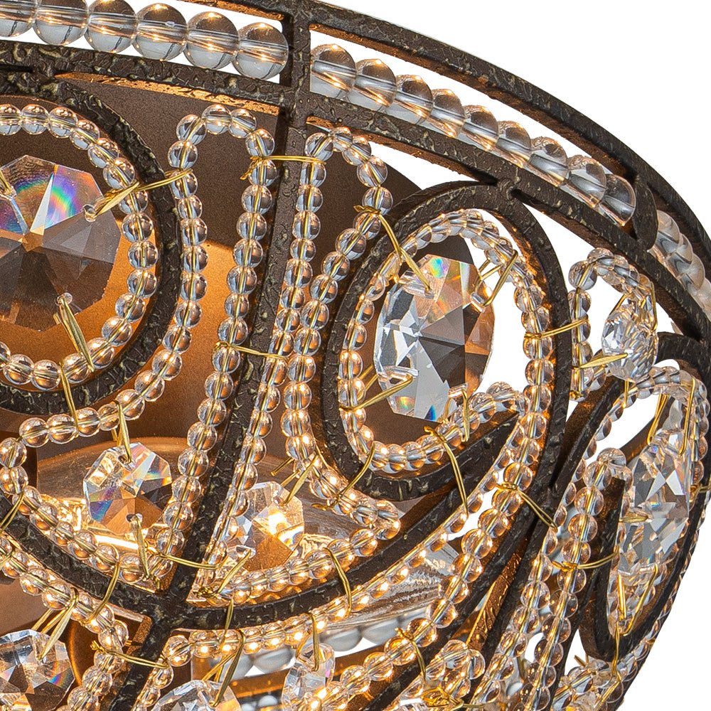 3 - Light Crystal Glass Flush Mount Chandelier - LightfixturesUAE
