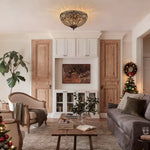3 - Light Crystal Glass Flush Mount Chandelier - LightfixturesUAE
