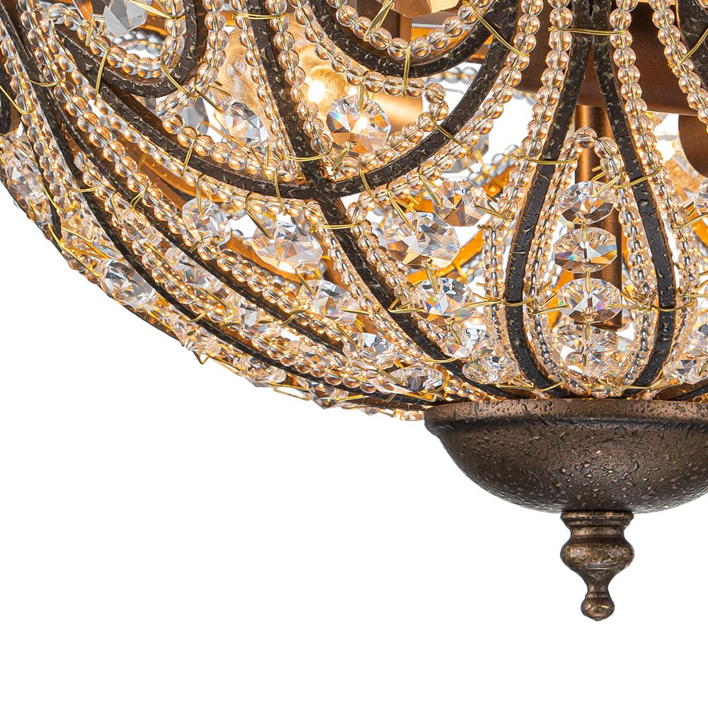 3 - Light Crystal Glass Flush Mount Chandelier - LightfixturesUAE
