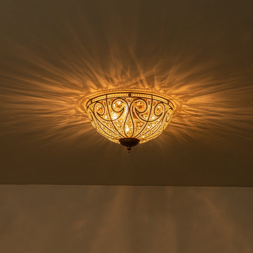 3 - Light Crystal Glass Flush Mount Chandelier - LightfixturesUAE