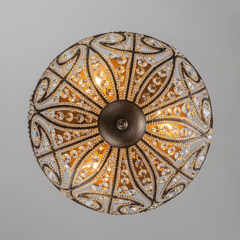 3 - Light Crystal Glass Flush Mount Chandelier - LightfixturesUAE