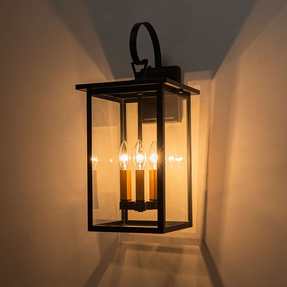 3 - Light Lantern Clear Glass Outdoor Wall Sconce - LightfixturesUAE