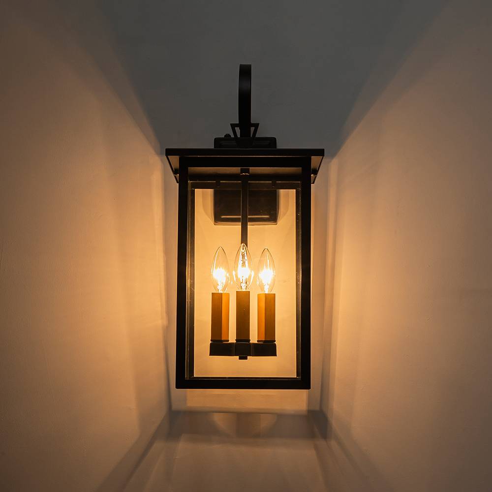 3 - Light Lantern Clear Glass Outdoor Wall Sconce - LightfixturesUAE