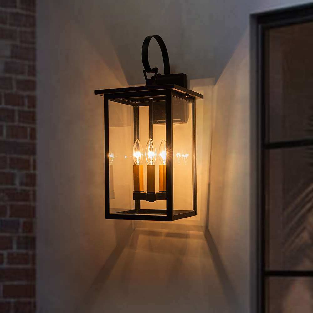 3 - Light Lantern Clear Glass Outdoor Wall Sconce - LightfixturesUAE