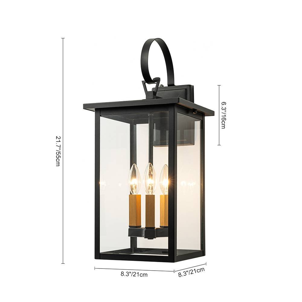 3 - Light Lantern Clear Glass Outdoor Wall Sconce - LightfixturesUAE