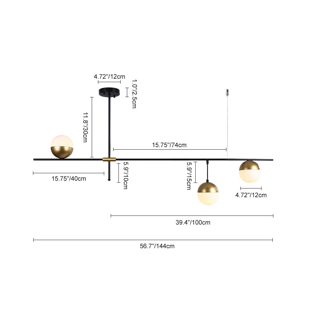 3 - Light Linear Glass Globe Ceiling Pendant Light - LightfixturesUAE