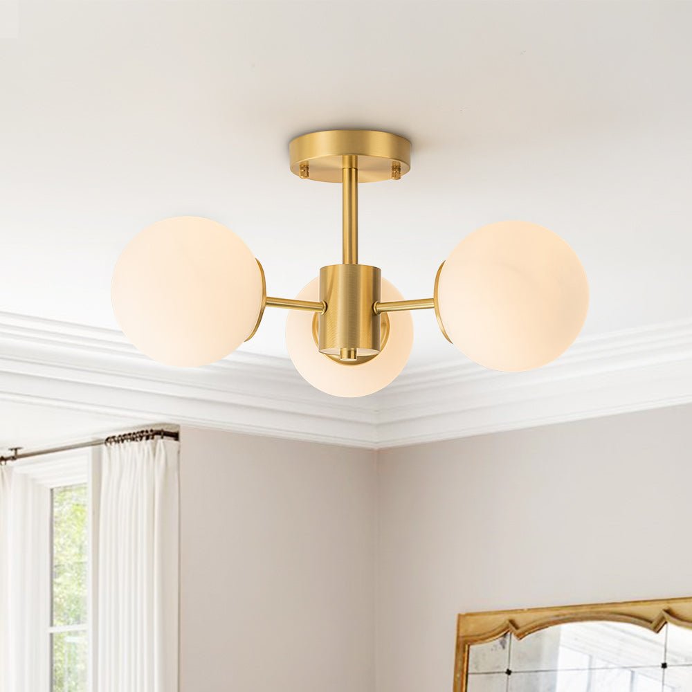 3 - Light Mid - Century Modern Frosted Glass Semi Flush Mount - LightfixturesUAE