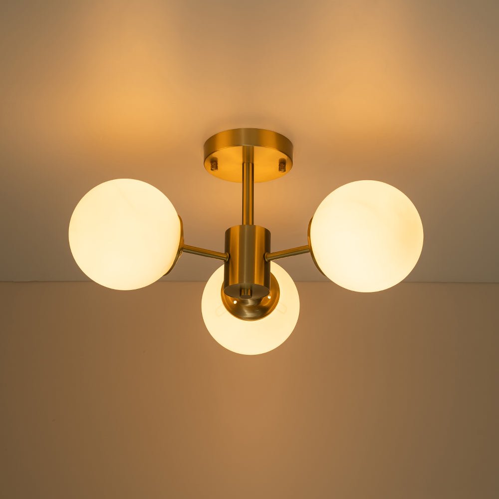 3 - Light Mid - Century Modern Frosted Glass Semi Flush Mount - LightfixturesUAE