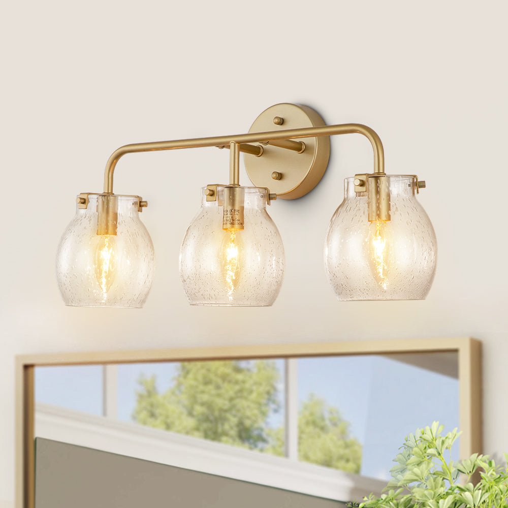 3 - Light Modern Brass Seeded Glass Wall Sconces - LightfixturesUAE