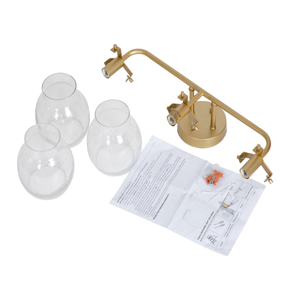 3 - Light Modern Brass Seeded Glass Wall Sconces - LightfixturesUAE