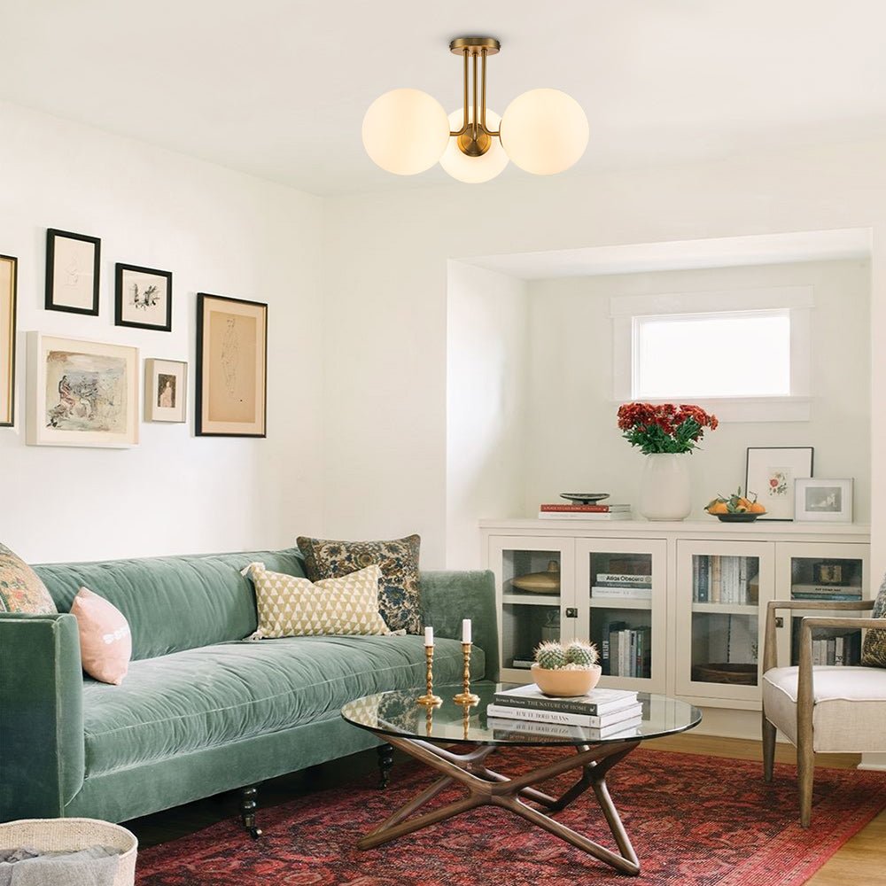 3 - Light Modern Mid - Century Gold Sputnik Semi Flush Mount - LightfixturesUAE