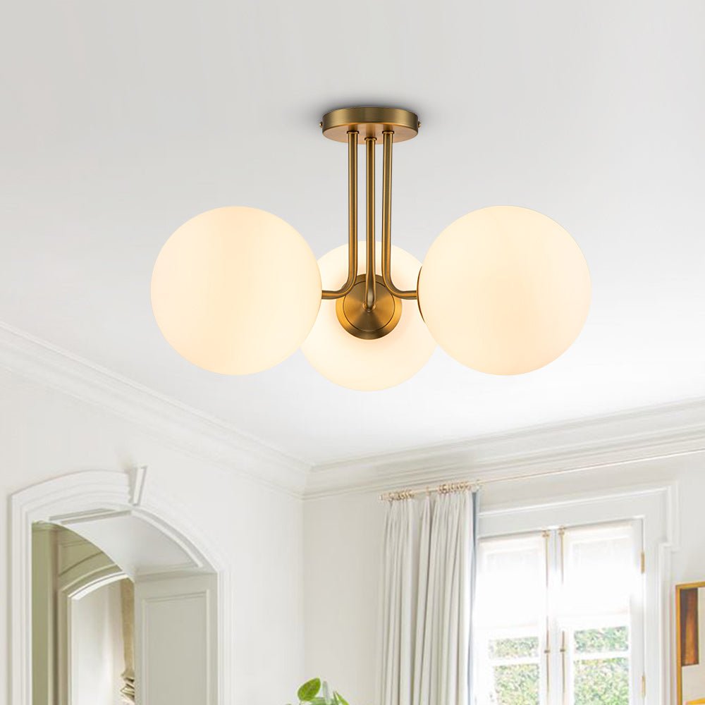 3 - Light Modern Mid - Century Gold Sputnik Semi Flush Mount - LightfixturesUAE