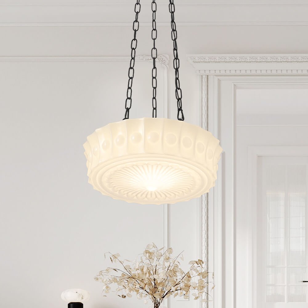 3 - Light Modern Round Milky White Glass Pendant - LightfixturesUAE