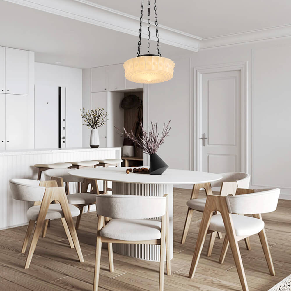3 - Light Modern Round Milky White Glass Pendant - LightfixturesUAE