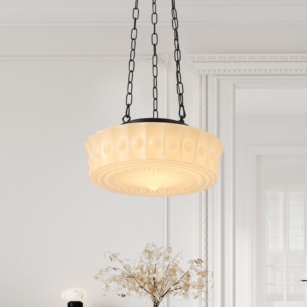 3 - Light Modern Round Milky White Glass Pendant - LightfixturesUAE