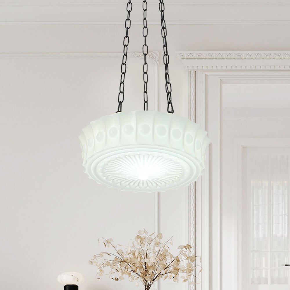 3 - Light Modern Round Milky White Glass Pendant - LightfixturesUAE