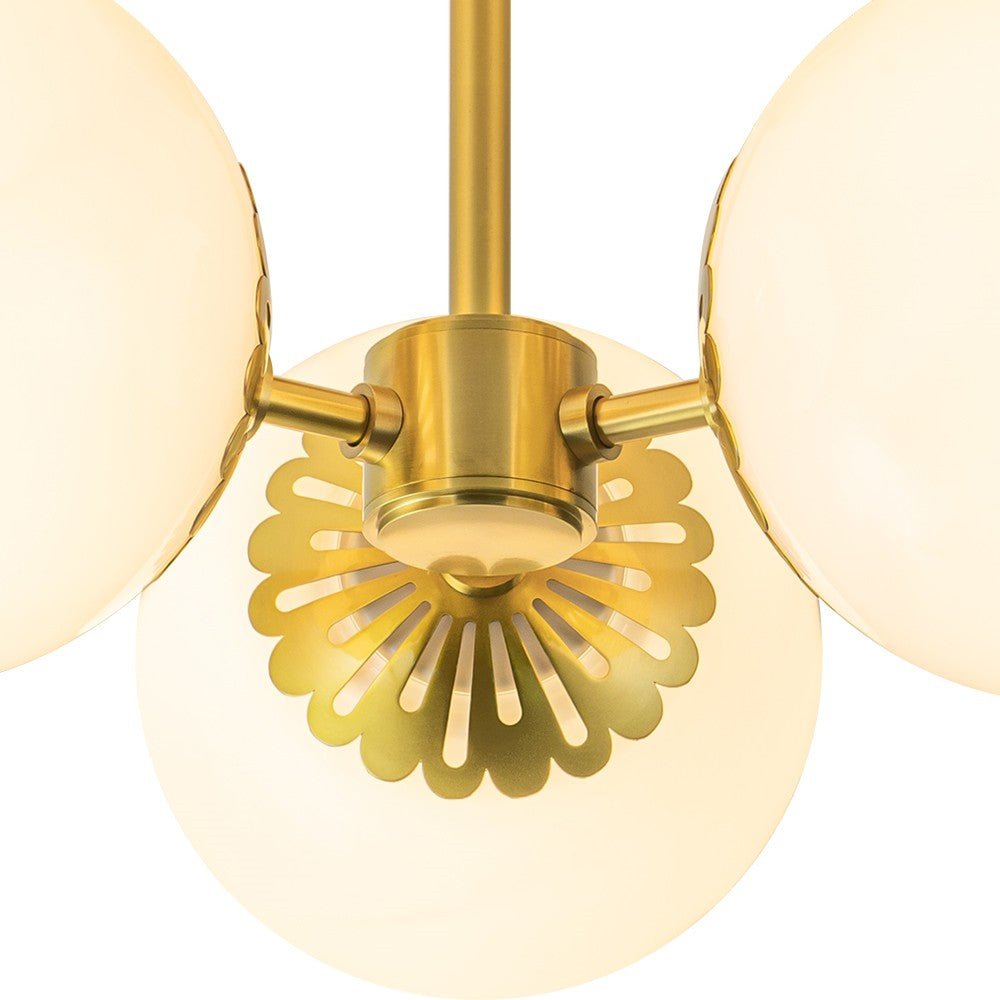 3 - Light Opal Glass Brass Semi Flush Mount Light - LightfixturesUAE