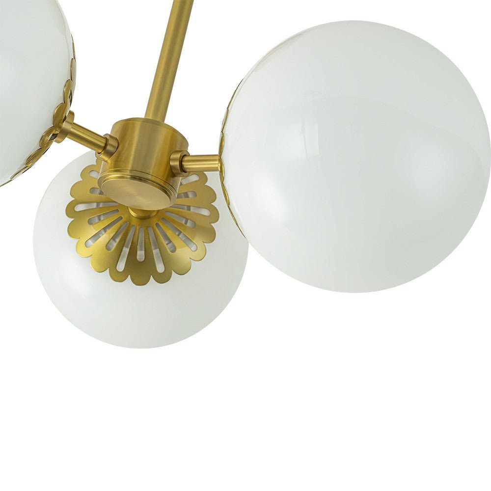 3 - Light Opal Glass Brass Semi Flush Mount Light - LightfixturesUAE