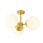 3 - Light Opal Glass Brass Semi Flush Mount Light - LightfixturesUAE