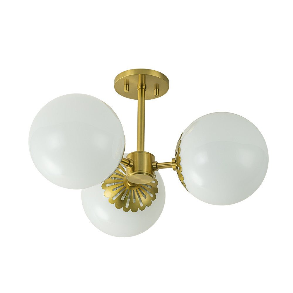 3 - Light Opal Glass Brass Semi Flush Mount Light - LightfixturesUAE