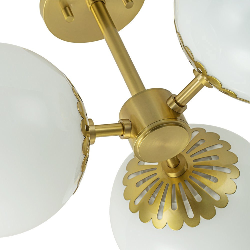 3 - Light Opal Glass Brass Semi Flush Mount Light - LightfixturesUAE