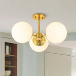 3 - Light Opal Glass Brass Semi Flush Mount Light - LightfixturesUAE