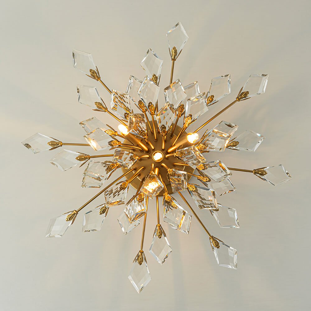 4 - Light Flower Branch Crystal Semi - Flush Mount Light - LightfixturesUAE