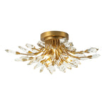 4 - Light Flower Branch Crystal Semi - Flush Mount Light - LightfixturesUAE