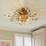 4 - Light Flower Branch Crystal Semi - Flush Mount Light - LightfixturesUAE