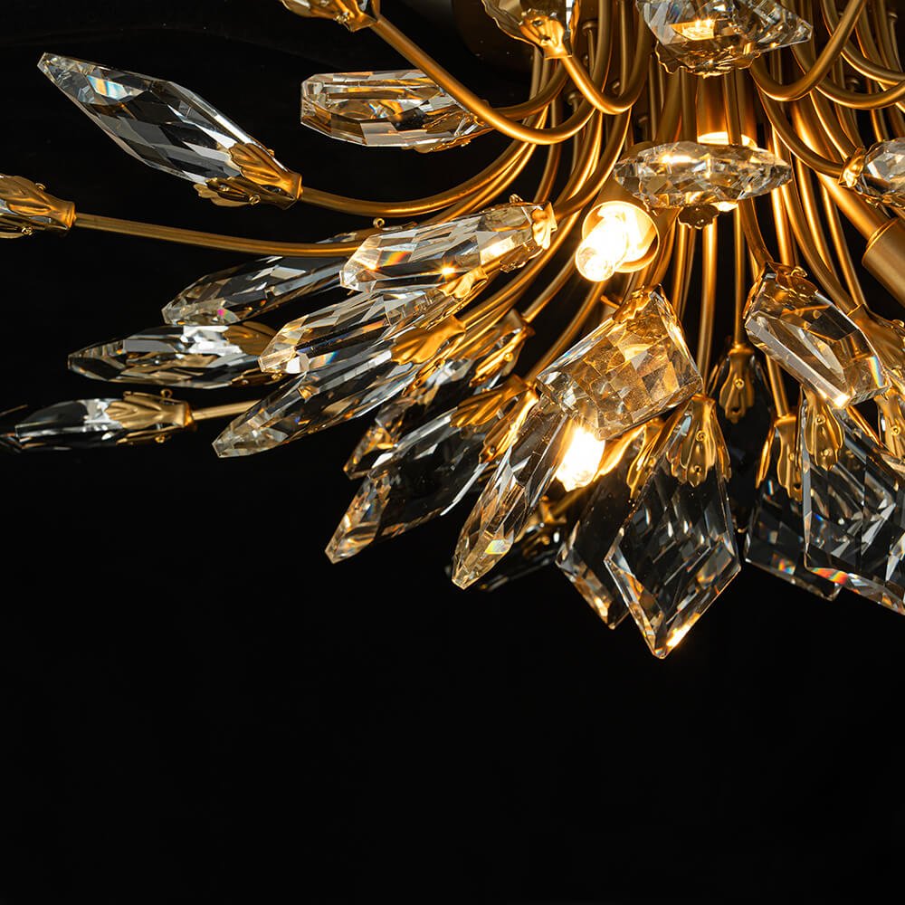 4 - Light Flower Branch Crystal Semi - Flush Mount Light - LightfixturesUAE
