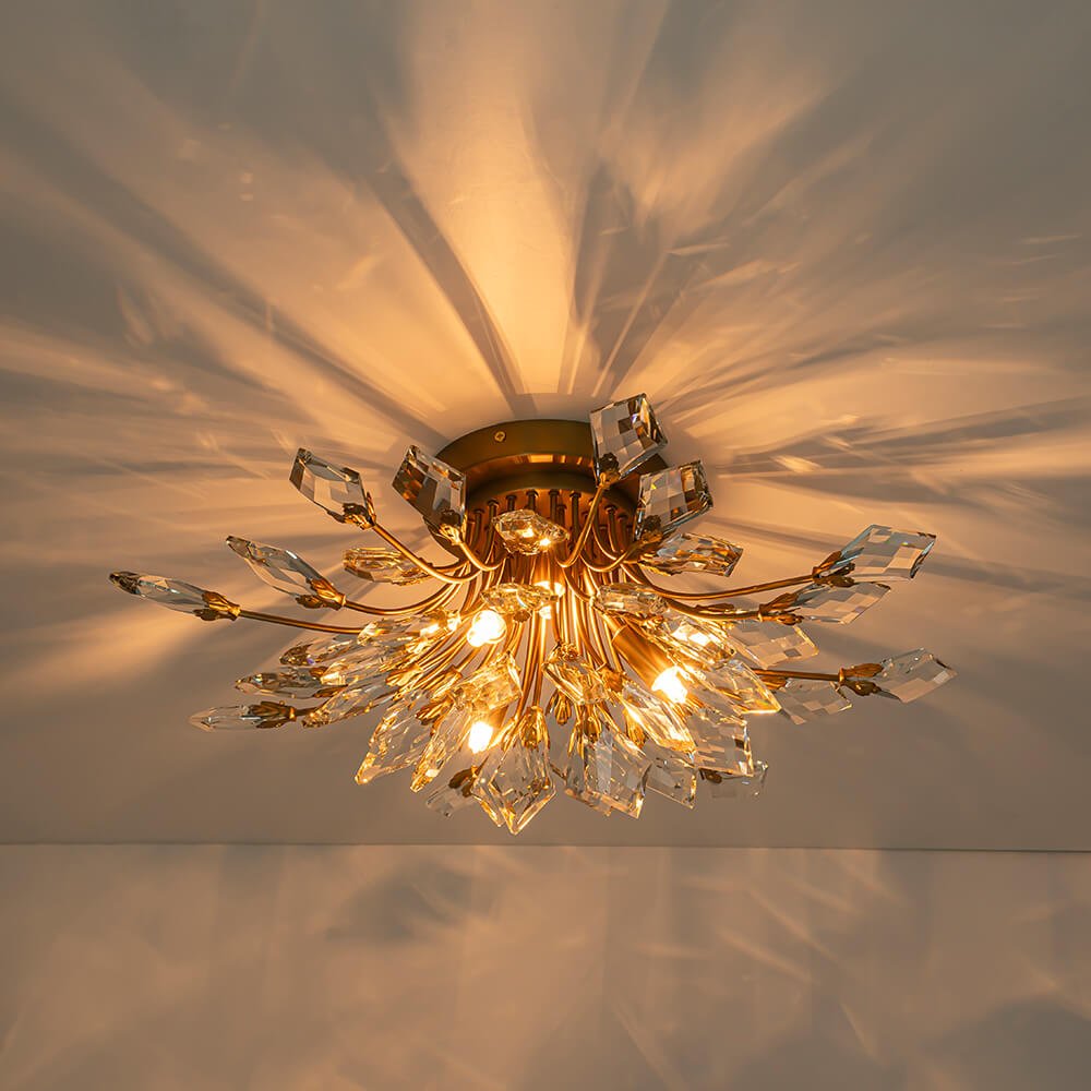 4 - Light Flower Branch Crystal Semi - Flush Mount Light - LightfixturesUAE