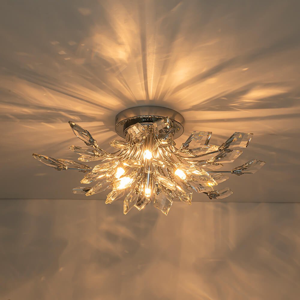 4 - Light Flower Branch Crystal Semi - Flush Mount Light - LightfixturesUAE