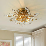 4 - Light Flower Branch Crystal Semi - Flush Mount Light - LightfixturesUAE