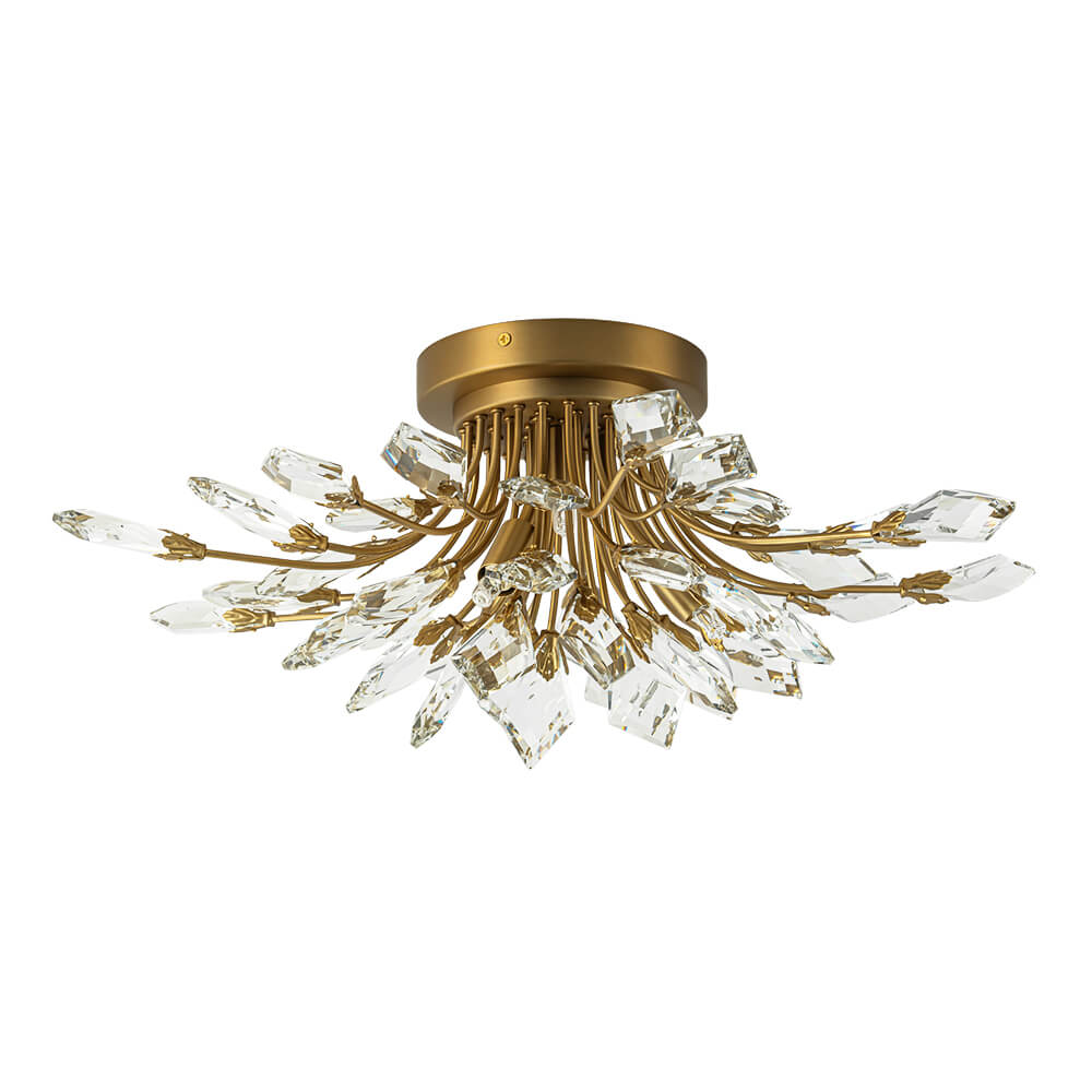 4 - Light Flower Branch Crystal Semi - Flush Mount Light - LightfixturesUAE