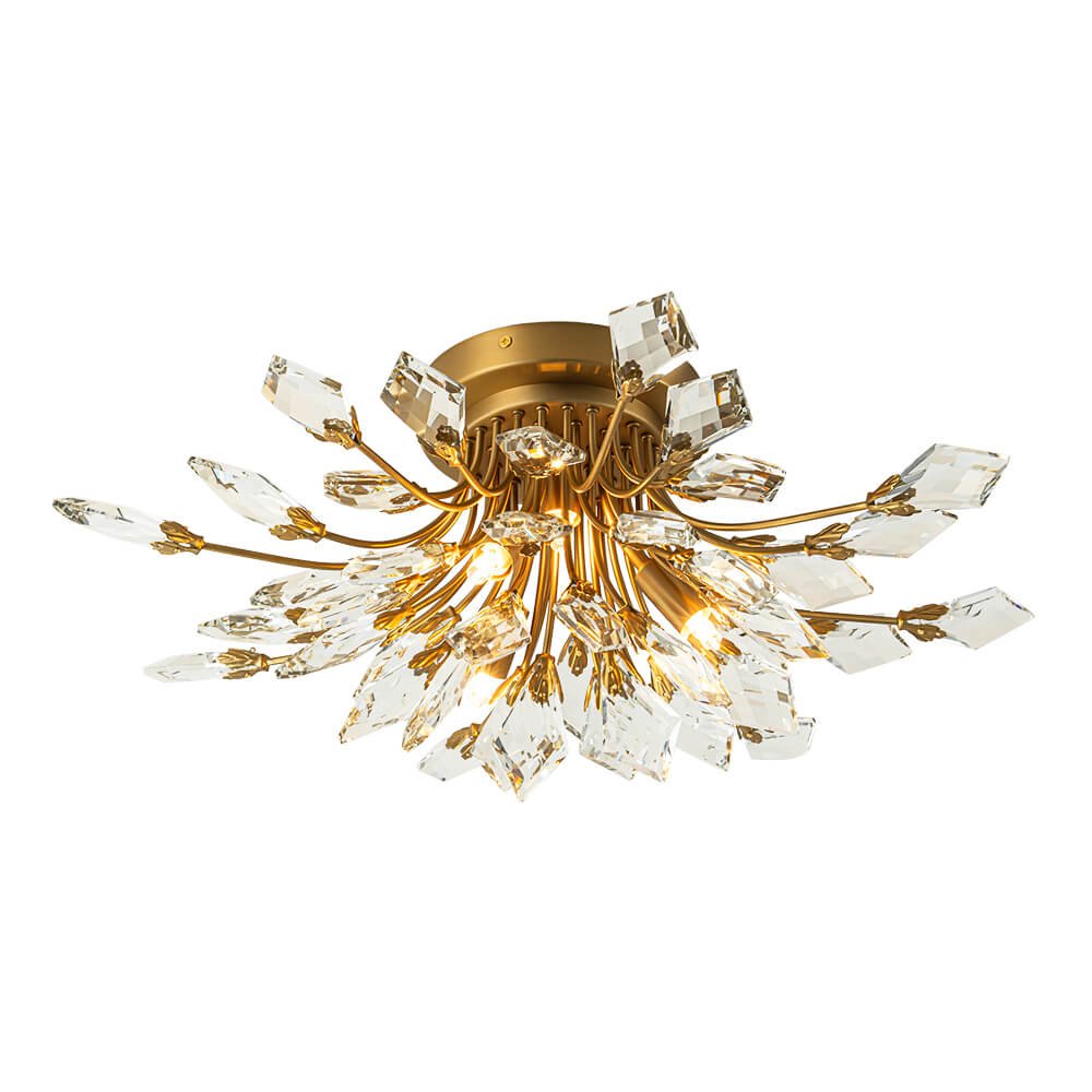 4 - Light Flower Branch Crystal Semi - Flush Mount Light - LightfixturesUAE