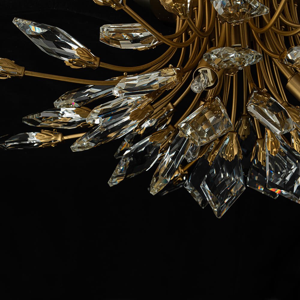 4 - Light Flower Branch Crystal Semi - Flush Mount Light - LightfixturesUAE